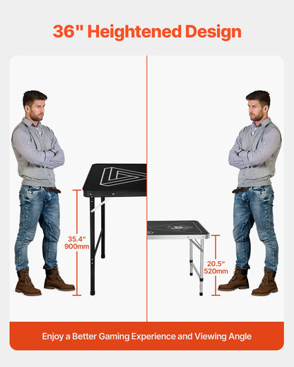 8 Foot Portable Beer Pong Table, Foldable 36 inch Heightened Table, Carrying Handles and 6 Pong Balls, Lightweight Tailgate Table for Office, Tailgate Party, Travel & Camping, Black