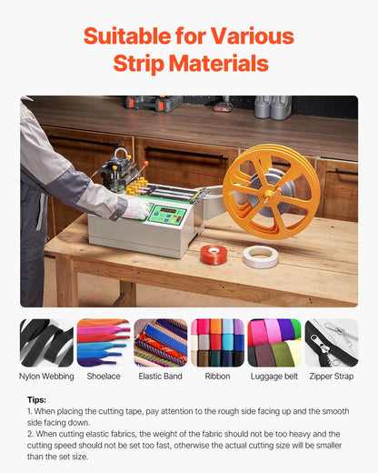 Automatic Webbing Cutting Machine, Hot and Cold Ribbon Cutting Machine with Adjustable Temperature and LCD Display, Zipper Tapes Cutter for Nylon Webbing, Elastic Bands, Shoelaces