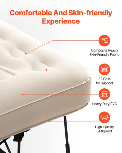 Air Mattress with Frame, Inflatable 1 Person Camping Cot with Built-in Pump, Portable Folding Air Beds Supports 300 lbs, Blow Up Anywhere Bed for Guests Camping Travel Indoor & Outdoor Use