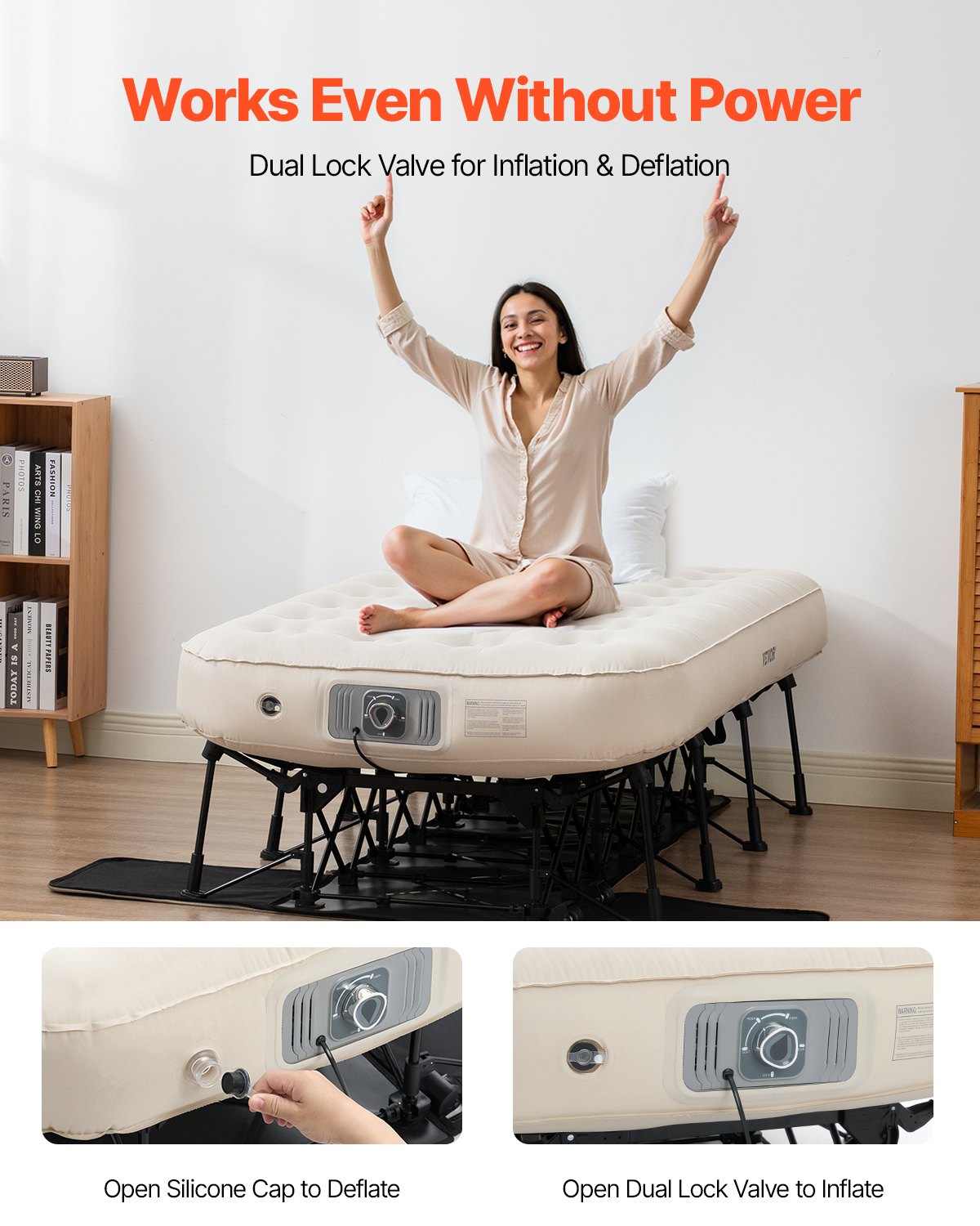 Air Mattress with Frame, Inflatable 1 Person Camping Cot with Built-in Pump, Portable Folding Air Beds Supports 300 lbs, Blow Up Anywhere Bed for Guests Camping Travel Indoor & Outdoor Use