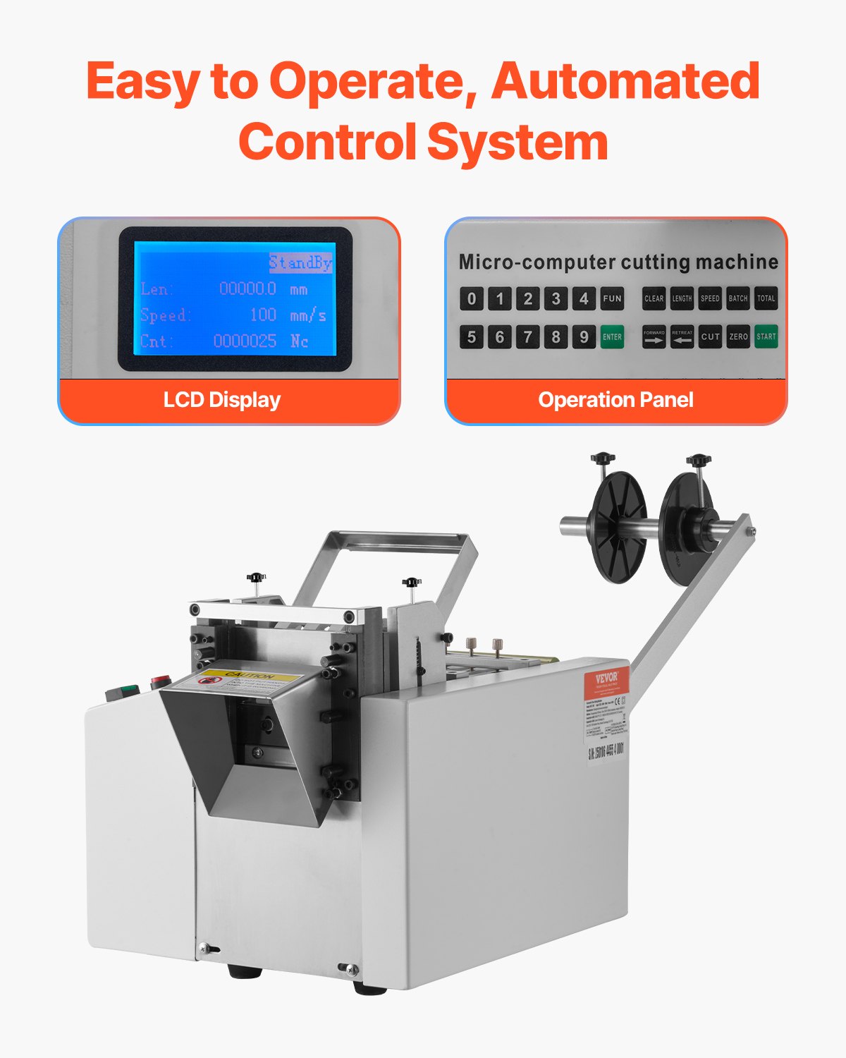 Automatisk krympslangsskärare, kabelrörsskärmaskin med 1 mm-85 mm skärbredd, 0,1 mm-99999,9 mm längd, automatisk rörskärare för krympslang, glasfiberrör, kabel, gula vaxrör