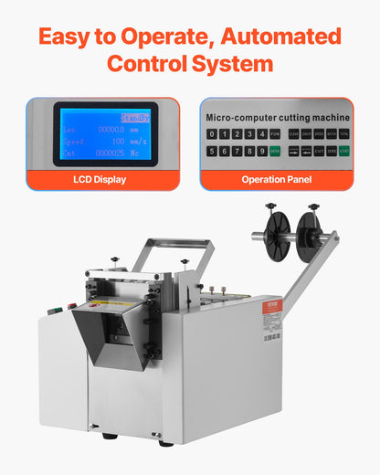 Automatisk krympslangsskärare, kabelrörsskärmaskin med 1 mm-85 mm skärbredd, 0,1 mm-99999,9 mm längd, automatisk rörskärare för krympslang, glasfiberrör, kabel, gula vaxrör