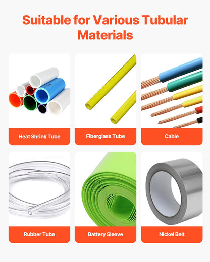 Automatisk krympslangsskärare, kabelrörsskärmaskin med 1 mm-85 mm skärbredd, 0,1 mm-99999,9 mm längd, automatisk rörskärare för krympslang, glasfiberrör, kabel, gula vaxrör