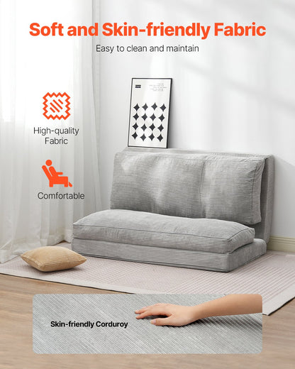 Hopfällbar bäddsoffa, 3-i-1 hopfällbar bäddsoffa med tvättbart överdrag, 25D högdensitetsminnesskum, bäddsoffa med fällbar bädd, futonsoffa för vardagsrum, sovrum, gästrum, ljusgrå (hel)