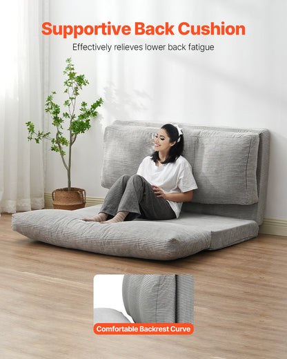 Hopfällbar bäddsoffa, 3-i-1 hopfällbar bäddsoffa med tvättbart överdrag, 25D högdensitetsminnesskum, bäddsoffa med fällbar bädd, futonsoffa för vardagsrum, sovrum, gästrum, ljusgrå (hel)