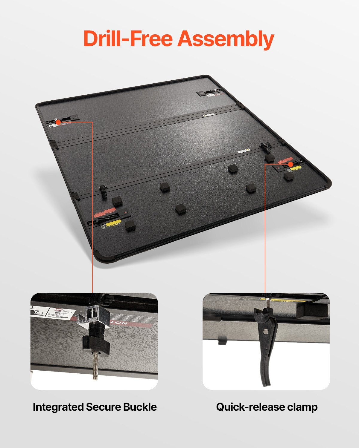 Trippelvikbart flakskydd, kompatibelt med Toyota Tundra 2014-2024 (passar ej Trail Special Edition med förvaringsboxar), Fleetside 5,5' (67") kort flak 2023, 400 lbs lastkapacitet, svart