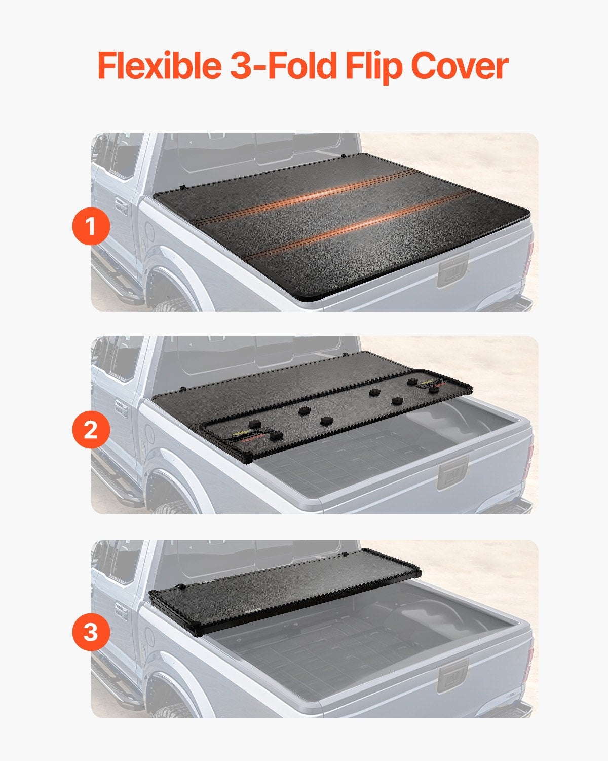 Tri-Fold Truck Bed Tonneau Cover, Compatible with 2016-2023 Toyota Tacoma, 5' (60.5") Bed, Only Fit 5.0' x 4.6' (60.5" x 55.0") Inside Bed, 400 lbs Load Capacity, LED Light, Quick Folding, Black