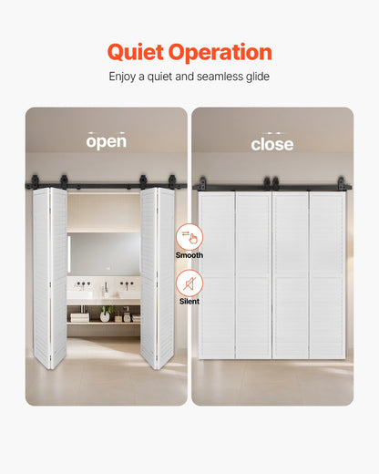Skensats för vikbar skjutdörr, 60" toppmonterad skensats, glider smidigt och tyst, kraftig, enkel att installera, lämplig för fyra 14" garderobs-/skafferidörrar (ingår ej)