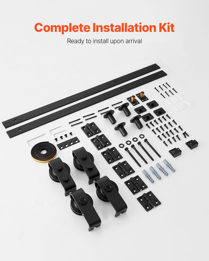 Skensats för vikbar skjutdörr, 60" toppmonterad skensats, glider smidigt och tyst, kraftig, enkel att installera, lämplig för fyra 14" garderobs-/skafferidörrar (ingår ej)
