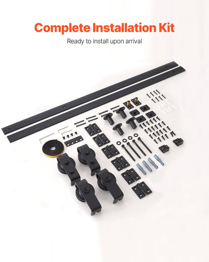 Bi-Folding Sliding Barn Door Hardware Track Kit, 76" Top Mount Track Kit, Slide Smoothly & Quietly, Heavy Duty, Easy to Install, Suitable for Four 18" Closet Pantry Laundry Doors (Not Included)