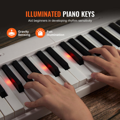 88 Key Folding Keyboard Piano, Bluetooth & MIDI, Portable Electronic Digital Foldable Piano with Sustain Pedal Bag Touch Sensitive Keys Headphones, Rechargeable for Beginners Teens Adults, White
