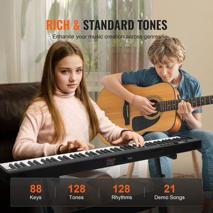 88 Key Folding Keyboard Piano, Bluetooth & MIDI, Portable Electronic Digital Foldable Piano with Stand Sustain Pedal Bag Touch Sensitive Keys, Rechargeable for Beginners Teens Adults, Black