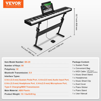 88 Key Folding Keyboard Piano, Bluetooth & MIDI, Portable Electronic Digital Foldable Piano with Stand Sustain Pedal Bag Touch Sensitive Keys, Rechargeable for Beginners Teens Adults, Black