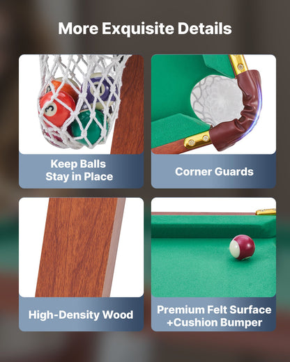 Hopfällbart biljardbord, 140 cm bärbara biljardbord, hopfällbart platsbesparande underhållningsset inkluderar boll, biljardkö, ställ, krita, borste, brunt med butterfly-tyg, för familjebruk, rekreationsrum
