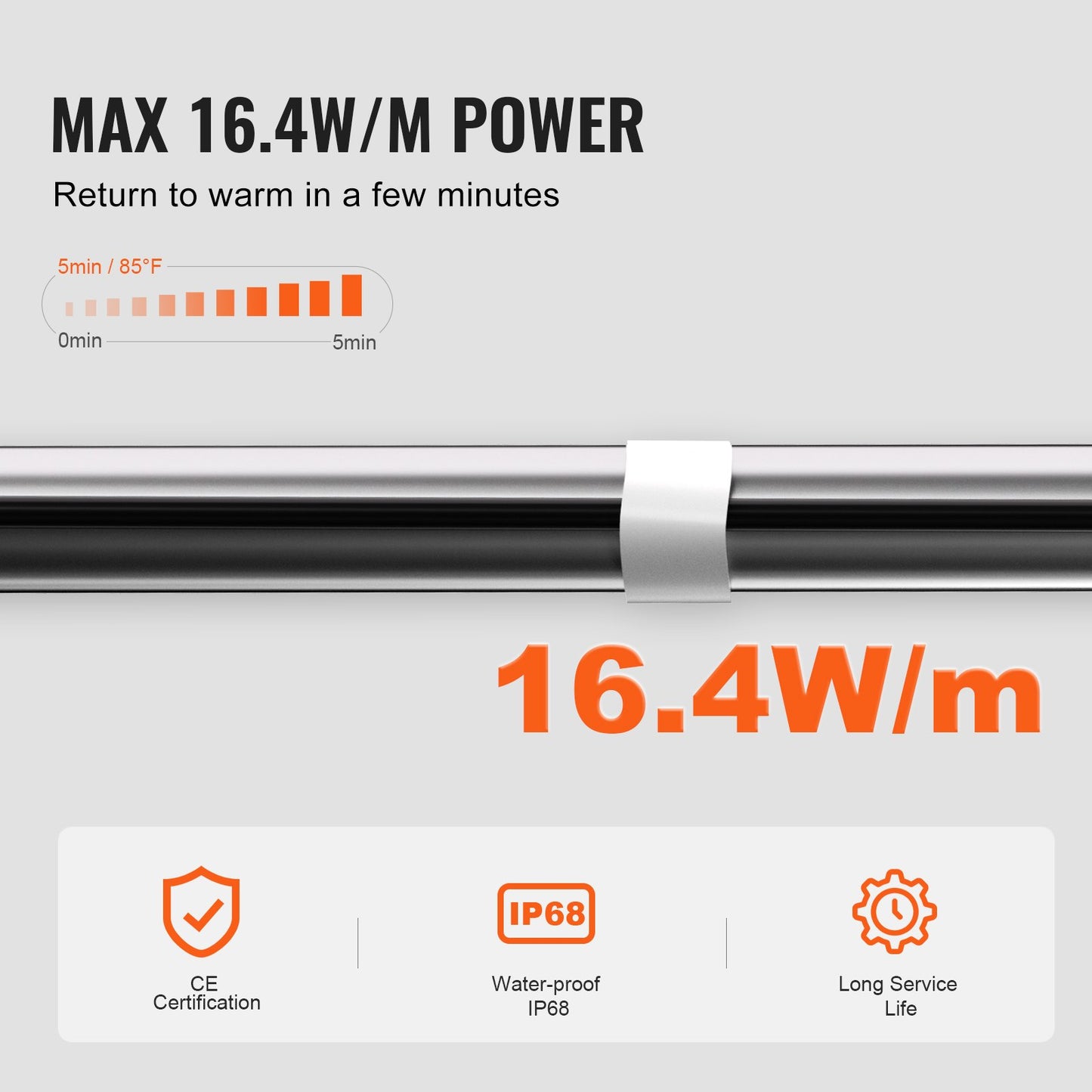 Självreglerande rörvärmekabel, 24,4 m 16,4 W/m värmetejp för rör frysskydd, vattenrörsvärmekabel med inbyggd termostat skyddar PVC-slang, metall- och plaströr från frysning