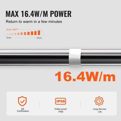 Självreglerande rörvärmekabel, 24,4 m 16,4 W/m värmetejp för rör frysskydd, vattenrörsvärmekabel med inbyggd termostat skyddar PVC-slang, metall- och plaströr från frysning