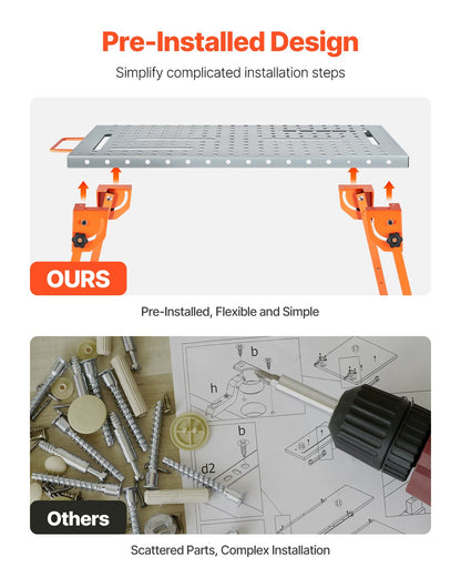 Foldable Welding Table 44" x 21", 500LBS Capacity Welding Workbench with 4-Level Adjustable Height, Carbon Steel Work Bench with 6 Tool Slots & 0.63" Fixture Holes for Welding Assembly Repair