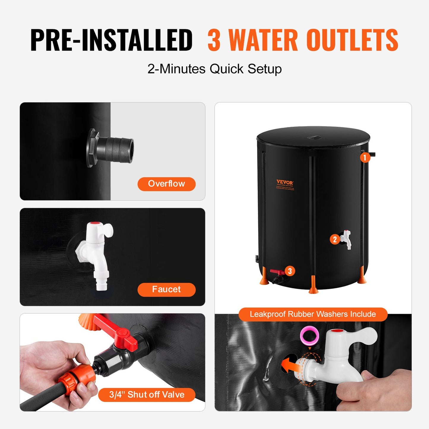 Collapsible Rain Barrel 378.5 L Rain Catcher with Spigots and Overflow Kit