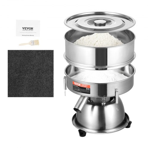 Automatic Electric Vibrating Sieve, Stainless Steel Sifter Shaker Machine with 10+60 Mesh, 45W Automatic Powder Sifter Machine Countertop, Electric Sieve Shaker for Flour Powers, Mungbean, Rice