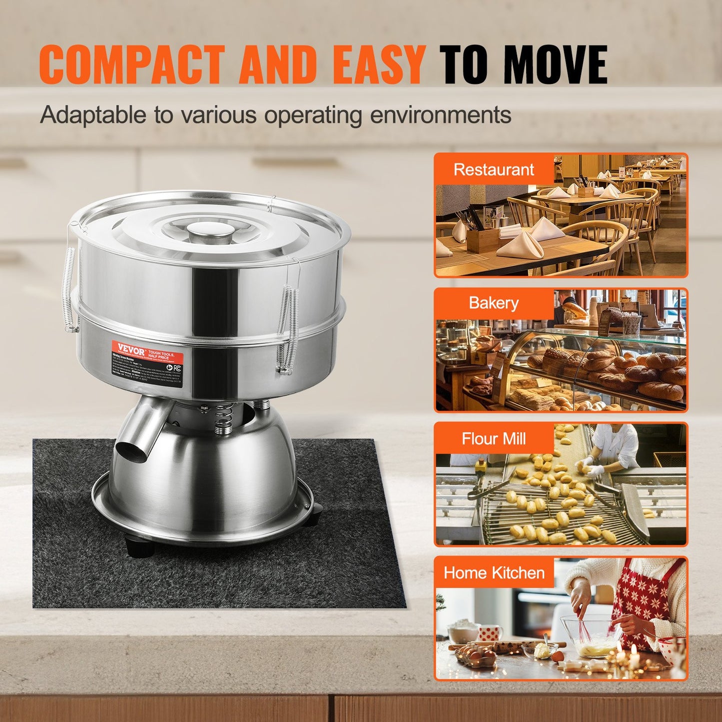 Automatisk elektrisk vibrerande sil, rostfri stålsiktmaskin med 12+80 mesh, 45W automatisk pulversiktmaskin, bänkskiva, elektrisk sil för mjölkraft, mungbönor, ris