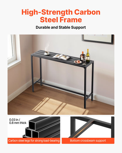 Outdoor Bar Table, 140 x 37.5 cm Patio Bar Table, Waterproof Top & Sturdy Metal Frame, Rectangle Counter Height Dining Tables, Outdoor Furniture for Balcony, Yard, Hot Tub, Poolside, Indoor