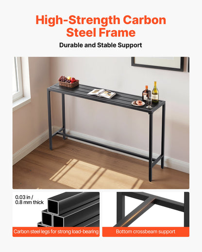 Barbord för utomhusbruk, 160 x 37,5 cm barbord för uteplats, vattentät bordsskiva och robust metallram, matbord i rektangulär bänkhöjd, utemöbler för balkong, trädgård, bubbelpool, pool, inomhusbruk