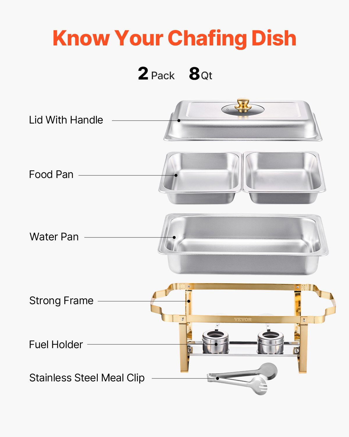 Chafing Dish Buffet Set, 4 Qt 2 Pack, Stainless Steel Chafer with 4 Half Size Pans, Rectangle Catering Warmer Server with Glass Lid Water Pan Folding Stand Fuel Holder, for Wedding Party Banquet
