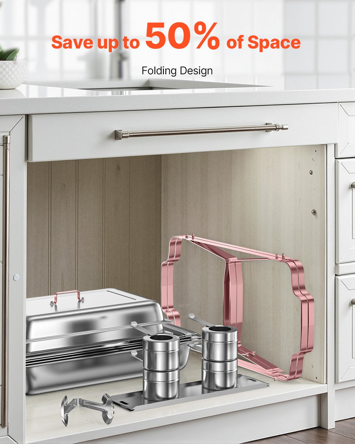 Chafing Dish Buffet Set, 8 Qt 2 Pack, Stainless Steel Chafer with 2 Full Size Pans, Rectangle Catering Warmer Server with Lid Water Pan Stand Fuel Holder, for Wedding Party Banquet, Rose Gold