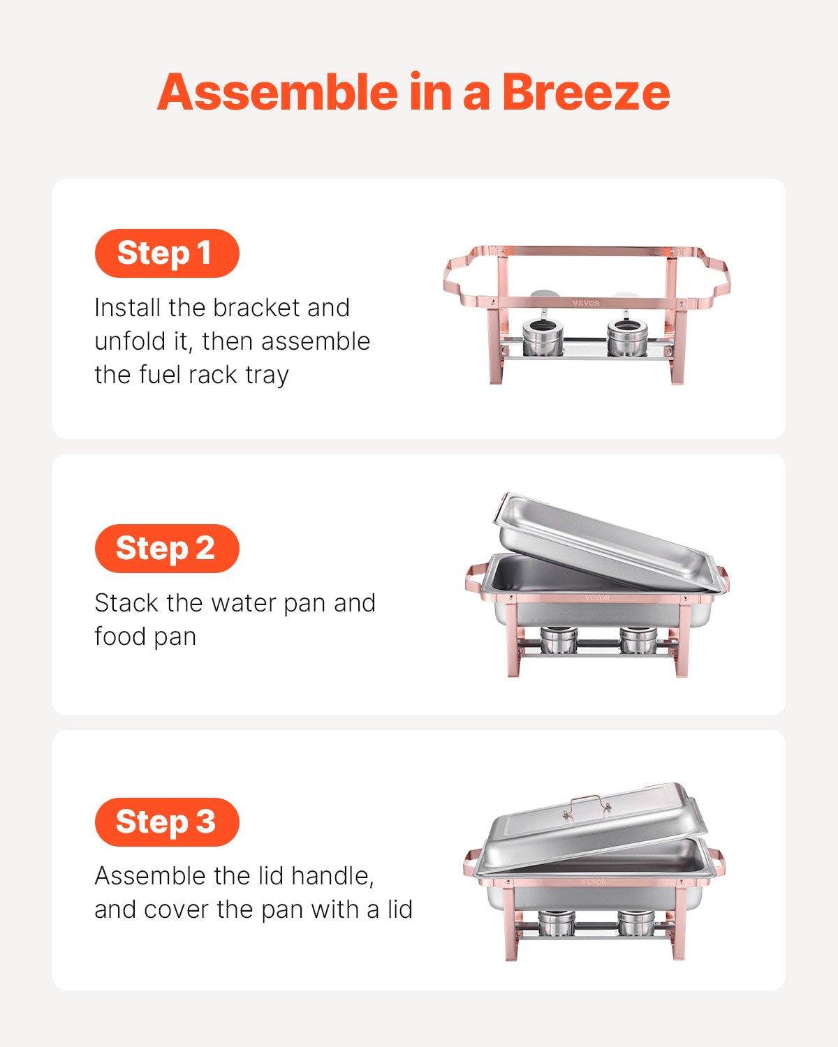 Chafing Dish Buffet Set, 8 Qt 2 Pack, Stainless Steel Chafer with 2 Full Size Pans, Rectangle Catering Warmer Server with Lid Water Pan Stand Fuel Holder, for Wedding Party Banquet, Rose Gold