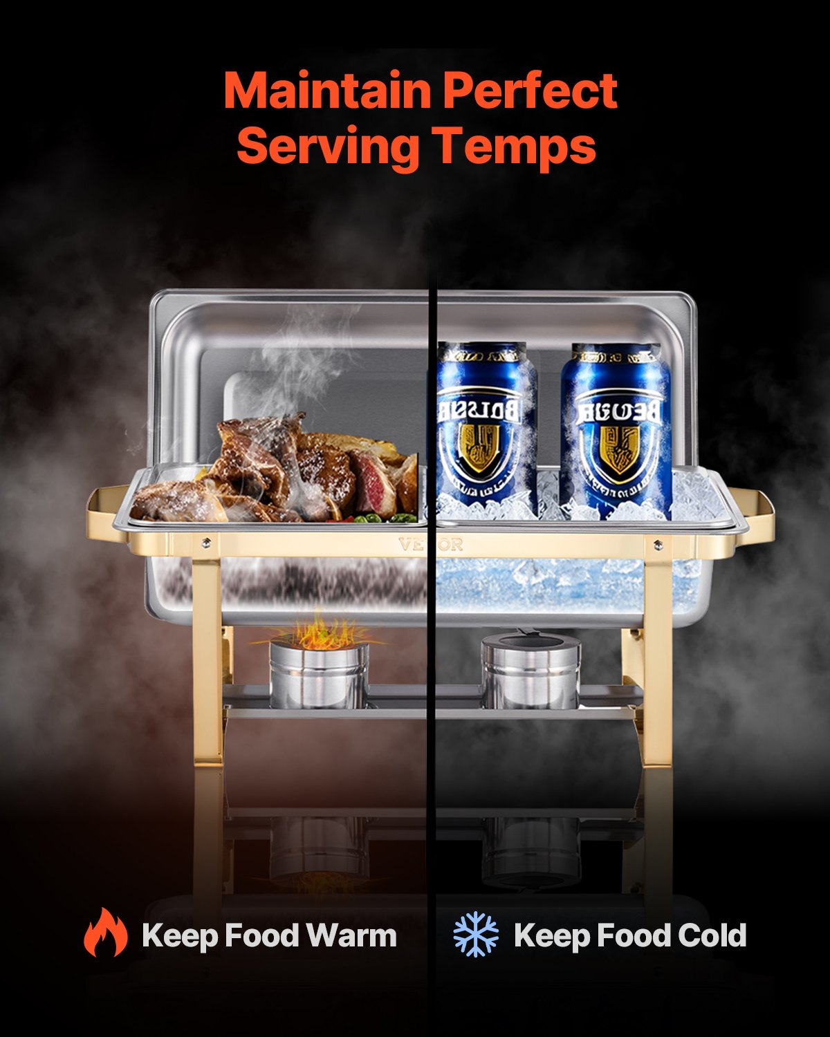 Chafing Dish Buffet Set, 8 Qt 4 Pack, Stainless Steel Chafer with 2 Full Size and 4 Half Size Pans, Rectangle Catering Warmer Server with Lid Water Pan Stand, for Weddings Parties Banquets, Gold