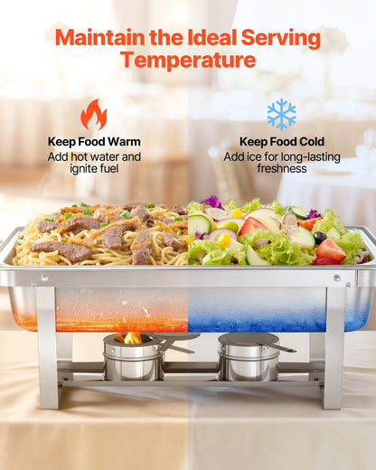 Rectangle Chafing Dish, 8.5L 2 Pack Stainless Steel Chafing Dish, Food Warmer Chafer Complete Set with Hollow Handle, 1 Food Tongs, Lid, Fuel Holder, Chafer Dishes for Banquet Party Wedding