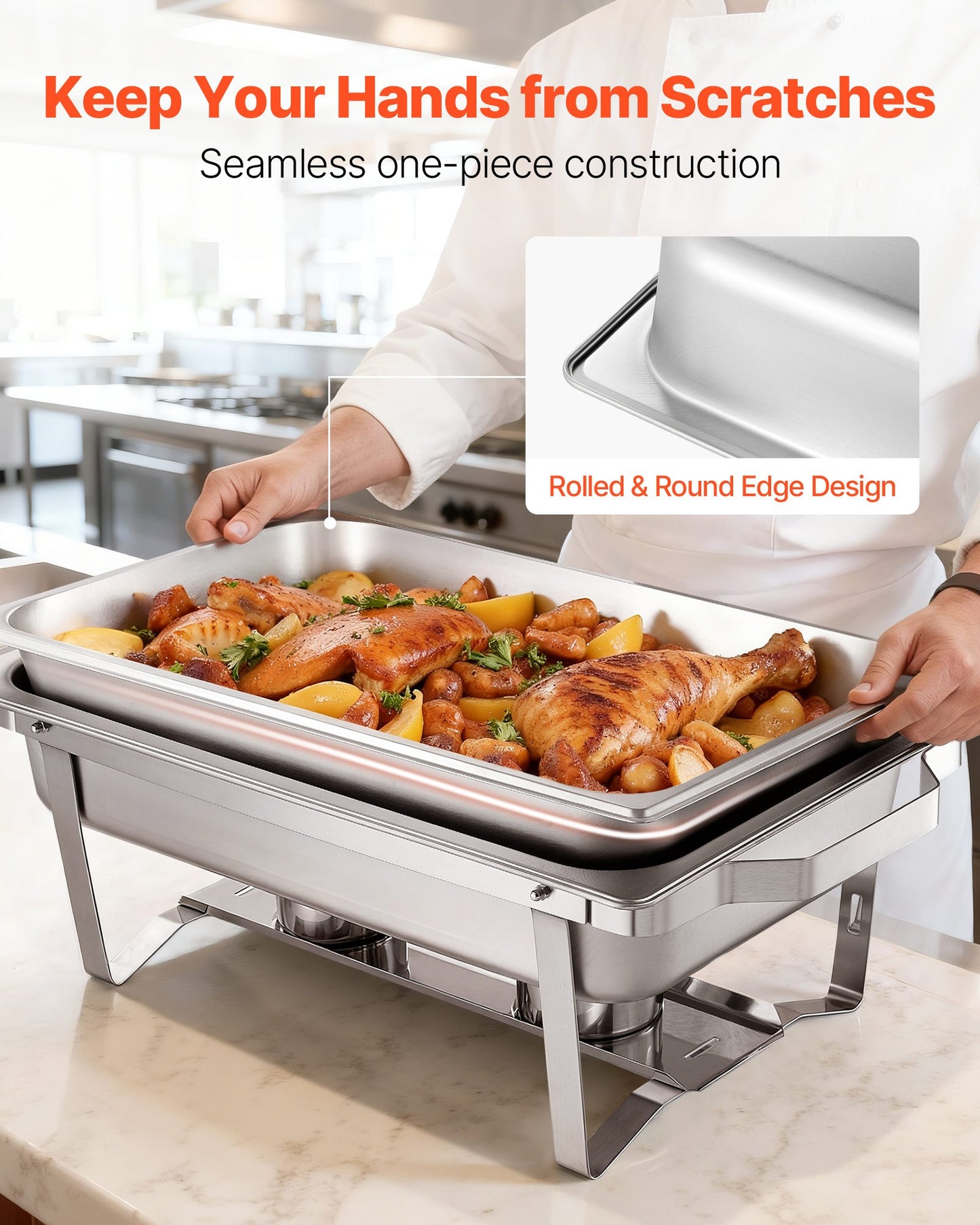 Rectangle Chafing Dish, 9.91L 4 Pack Stainless Steel Chafing Dish, Food Warmer Chafer Complete Set with Hollow Handle, 2 Food Tongs, Lid, Fuel Holder, Chafer Dishes for Banquet Party Wedding