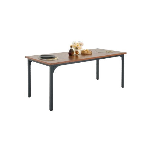 Rektangulärt matbord, 71 tum långt stort träbord för 6-8 personer, lantliga middagsmöbler, rustikt konferensbord med järnben, för hemkök vardagsrum, brunt (endast bord)