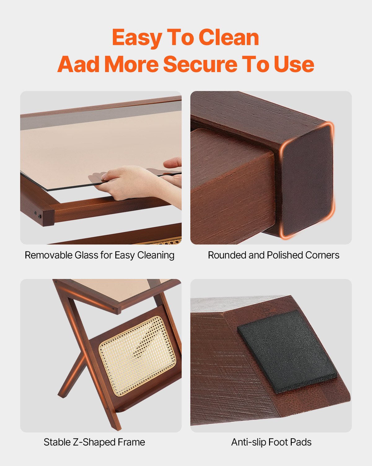 Rattan Coffee Table, Z-Shaped Rattan Woven Bamboo Coffee Table with Tempered Glass Top, 20” Modern Boho Storage Coffee Table with Natural Bamboo Legs, for Living Room, Bedroom & Small Spaces