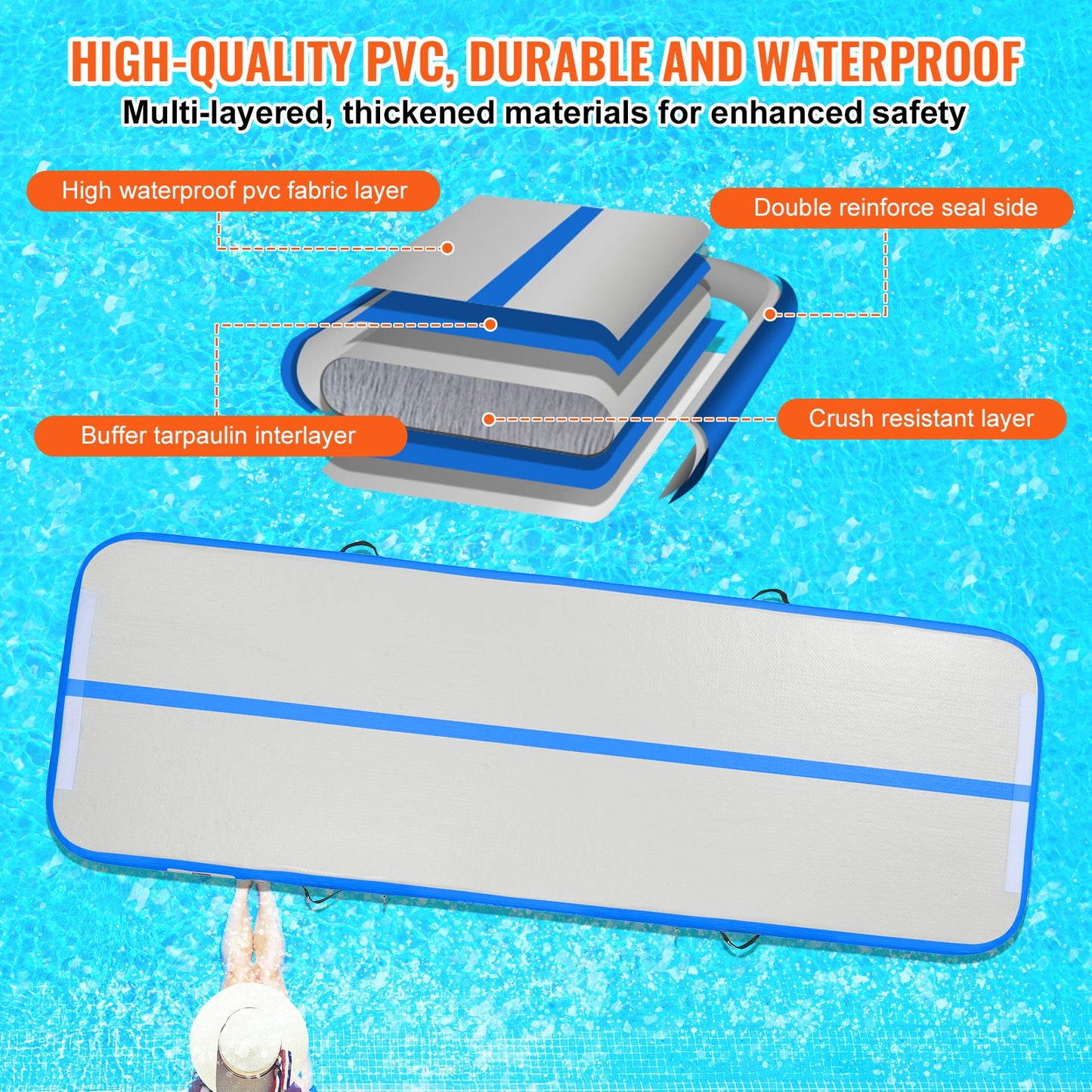 3,1 m uppblåsbar gymnastikmatta med pump för tumbling och airtrack