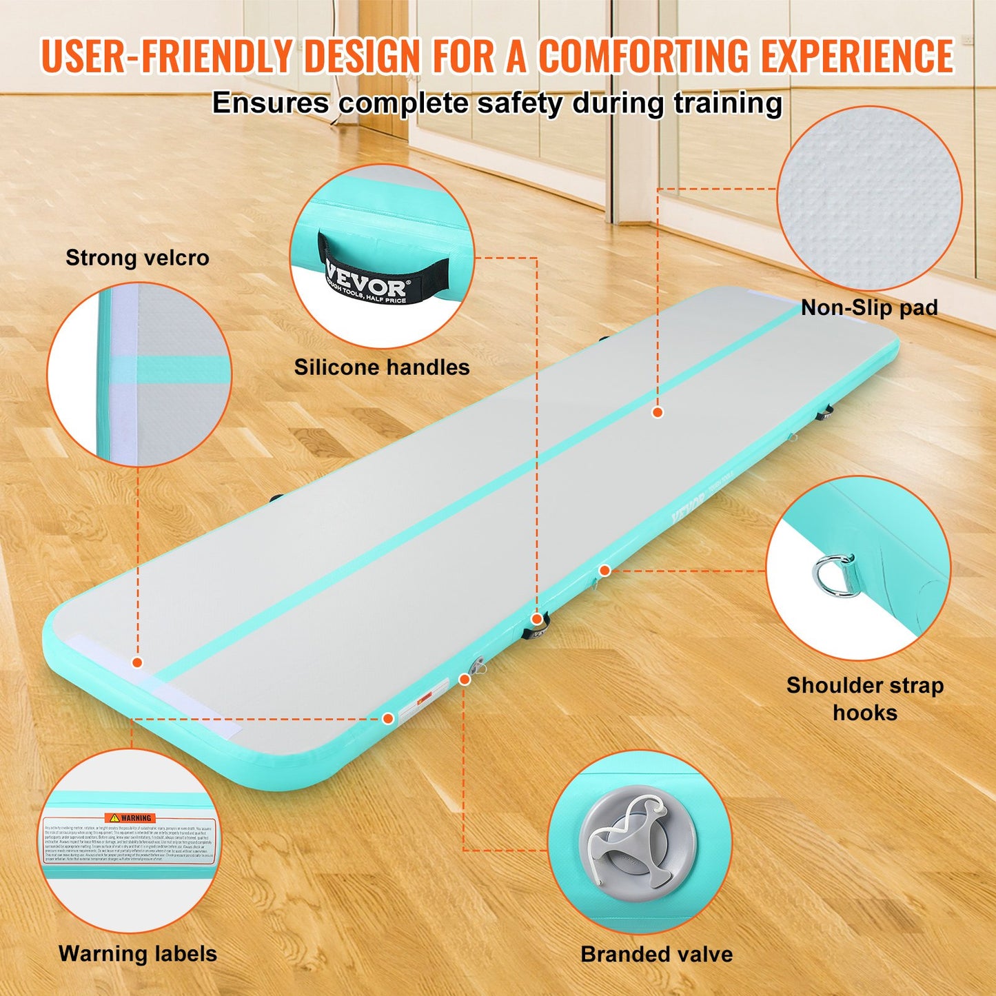 4 m uppblåsbar gymnastikmatta med pump för tumbling och airtrack