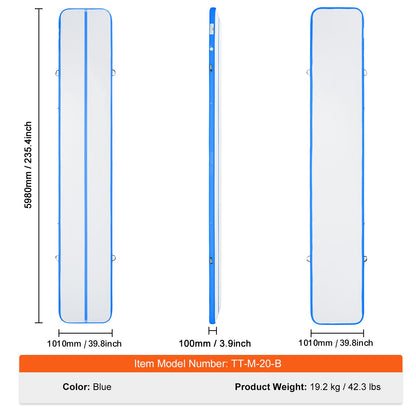 6,1 m uppblåsbar gymnastikmatta med pump för tumbling och airtrack