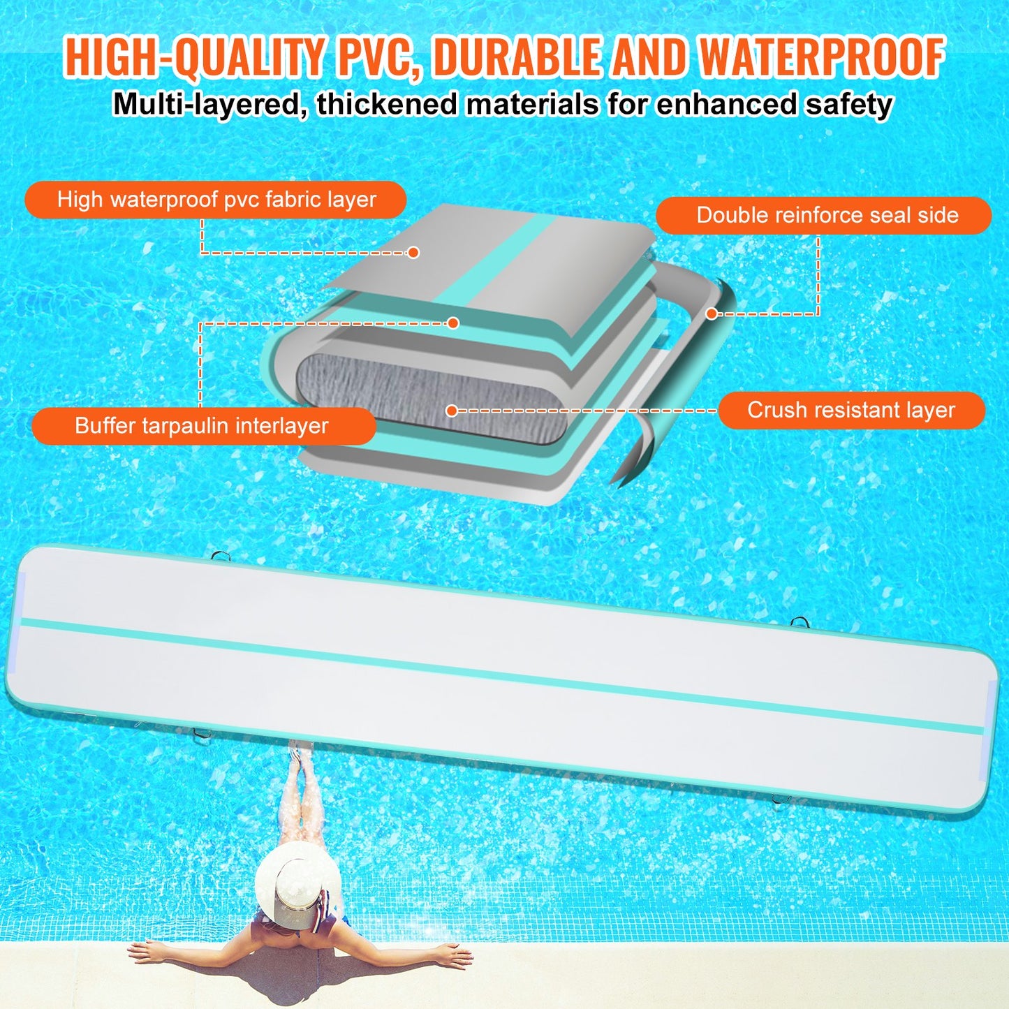 6,1 m uppblåsbar gymnastikmatta med pump för tumbling och airtrack