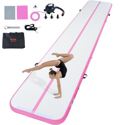 Gymnastics Air Mat, 4 inch Thickness Inflatable Gymnastics Tumbling Mat, Tumble Track with Electric Pump, Training Mats for Home Use/Gym/Yoga/Cheerleading/Beach/Park/Water, 20 ft, Pink