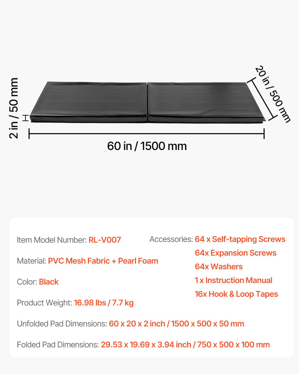 Gym Wall Padding, 60 x 20 x 2 inch Tear-Resistant Wall Mat, Removable 2" Thick Foam High Density Basketball Court Wall-Mounted Padding, Durable Waterproof Protective Pad for Gym Garage Basement