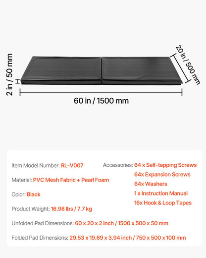 Gym Wall Padding, 60 x 20 x 2 inch Tear-Resistant Wall Mat, Removable 2" Thick Foam High Density Basketball Court Wall-Mounted Padding, Durable Waterproof Protective Pad for Gym Garage Basement