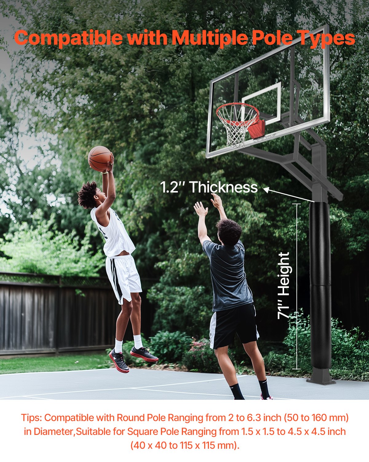 Basketball Pole Pad, 71 inch Tall and 1.2 inch Thick Heavy Duty Wrap Around Pole Padding, Fits 2-6.3 Round & 4.5x4.5 inch Square Pole, All-weather Waterproof Protective Pad for Basement Garage