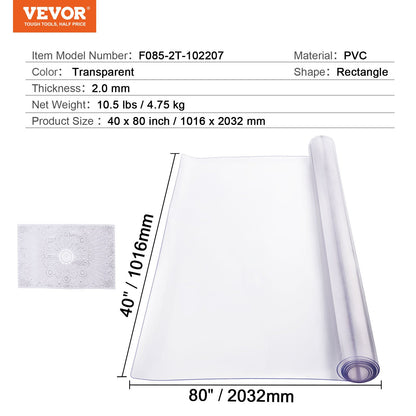 Plastic Table Cover, 40 x 80 Inch 2.0 mm Thick Clear Table Protector, Rectangle PVC Desk Mat, Waterproof & Easy Cleaning Desk Pad Tablecloth, for Office Dresser Dining Room Table Night Stand
