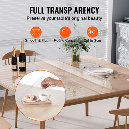 Plastic Table Cover, 48 x 48 Inch 1.5 mm Thick Clear Table Protector, Square PVC Desk Mat, Waterproof & Easy Cleaning Desk Pad Tablecloth, for Office Dresser Dining Room Table Night Stand