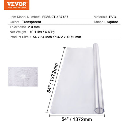 Plastic Table Cover, 54 x 54 Inch 2.0 mm Thick Clear Table Protector, Square PVC Desk Mat, Waterproof & Easy Cleaning Desk Pad Tablecloth, for Office Dresser Dining Room Table Night Stand