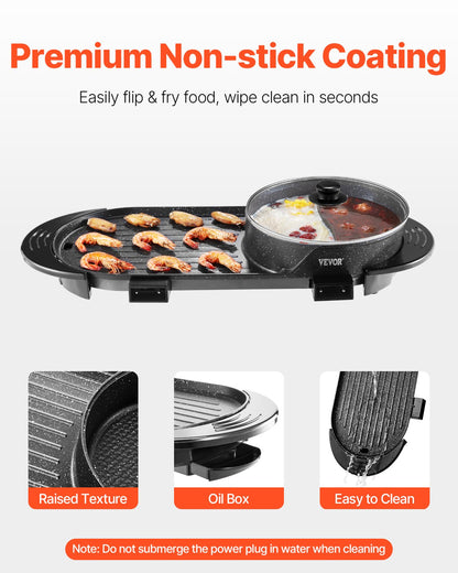 Hot Pot with Grill, 2200W 2-in-1 Electric Smokeless Grill and Hot Pot, Korean BBQ Shabu Shabu Hotpot with Separate Dual Temperature Control, Non-stick Pan, for 1-6 People Family Dinning