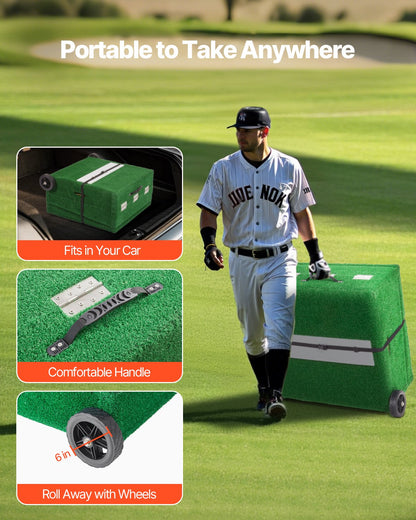 Pitching Mound, bärbar basebollkastarhög, 237 cm inomhus- och utomhusutrustning för pitchingträning, softbollshjälpmedel med antifade-gräs, pitchinggummi, bärhandtag