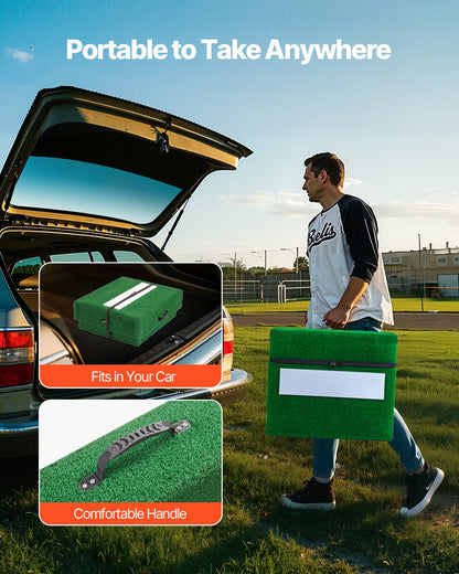 Pitching Mound, bärbar basebollkastarhög, 77 tum inomhus- och utomhusutrustning för pitchingövning, softbollshjälpmedel med antifade-gräs, pitchinggummi, bärhandtag