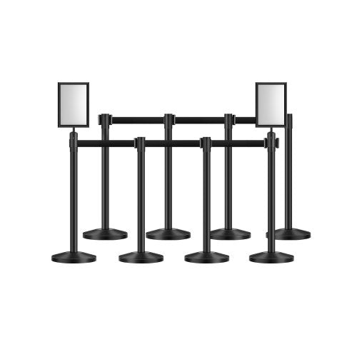 Stanchion Post, 8 Pcs Crowd Control Barrier with 8 Retractable Belts & 2 Sign Holders, Carbon Steel Stanchion Post Queue with Sand Injection Hollow Base for Theater, Party, Wedding, Exhibition