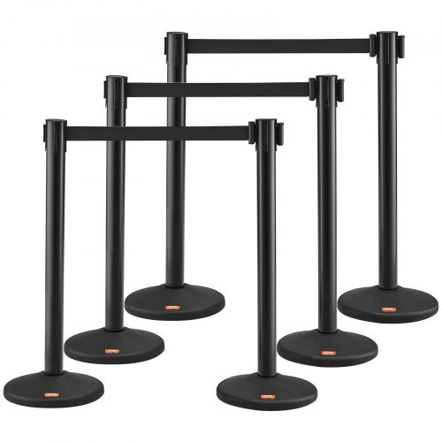 Crowd Control Stanchions, 6-Pack Crowd Control Barriers with 3PCS 6.5FT Black Retractable Belts, Plastic Stanchion Queue Post, Belt Barriers Line Divider Stanchion Set for Airport, Exhibition